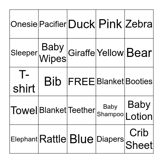 BABY GIFT BINGO Card