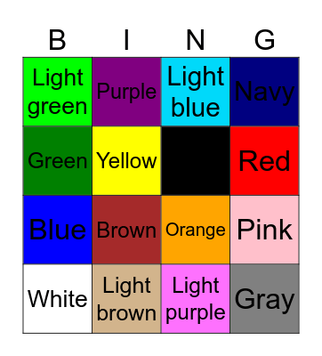 Colors Bingo Card