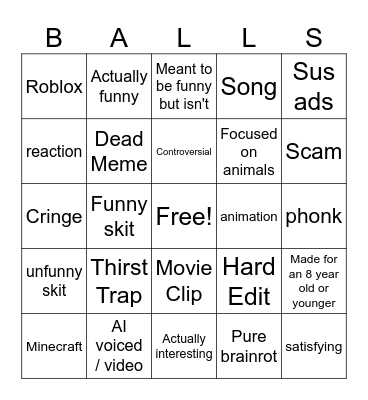 YT SHORT BINGO Card