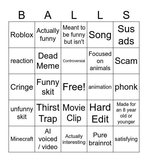 YT SHORT BINGO Card