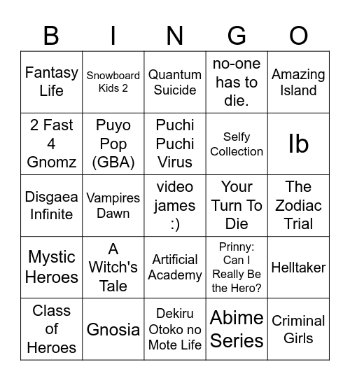 obscure games i have legally owned or played or close enough Bingo Card