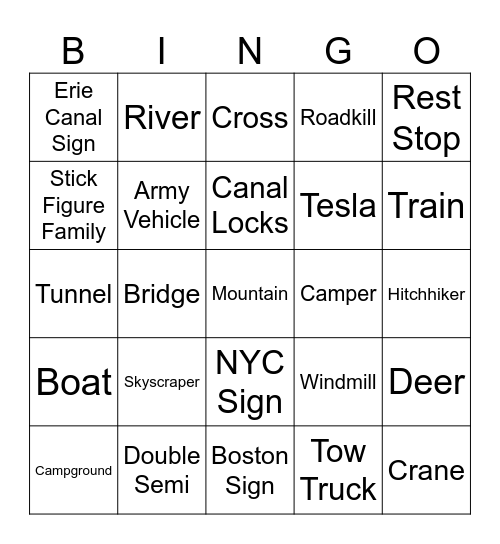 Car Bingo Card