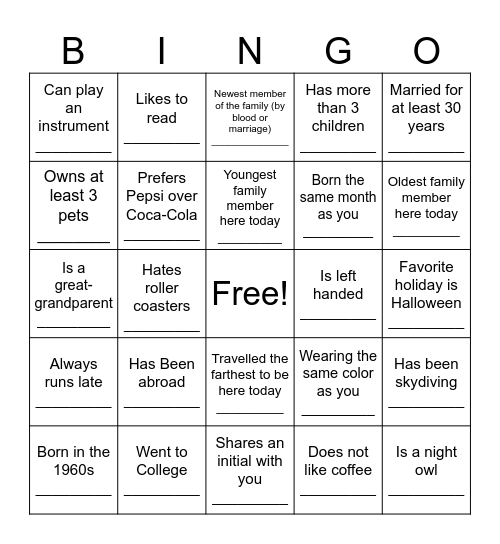 Dyer Family Reunion BINGO Card