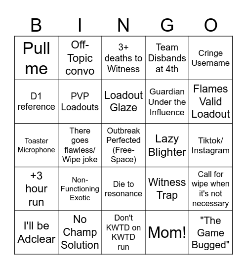 Salvation's Edge Bingo Card