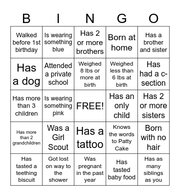 Baby Shower Ice Breaker Bingo Card