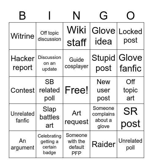 Slap battles wiki bingo Card