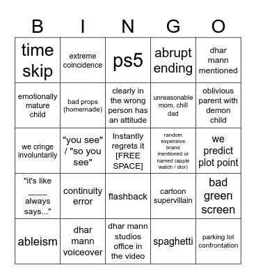Dhar Mann Bingo v4 Bingo Card