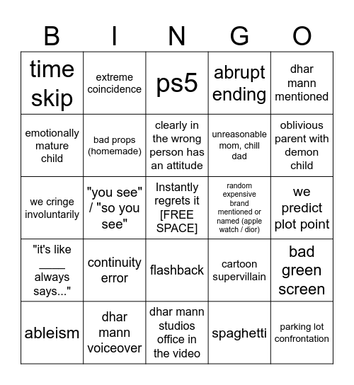 Dhar Mann Bingo v4 Bingo Card