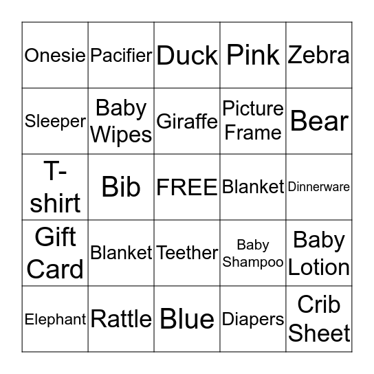 BABY GIFT BINGO Card