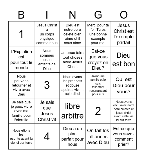 Testimony Bingo Card