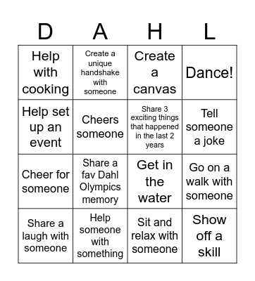 Dahl Olympics Bingo 2024 Bingo Card