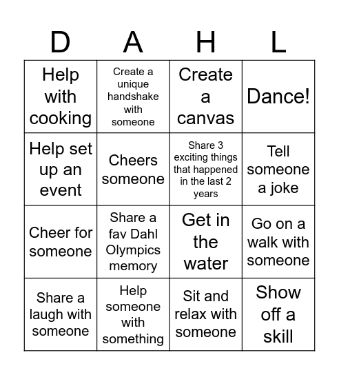 Dahl Olympics Bingo 2024 Bingo Card