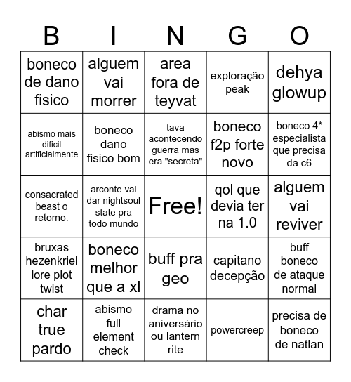 Natlan bingo Card