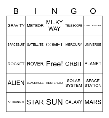 SPACE BINGO Card