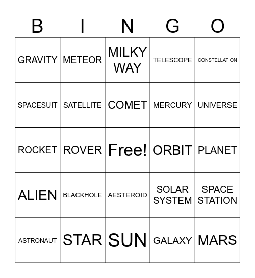 SPACE BINGO Card