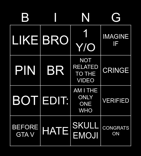 yt comments bingo Card