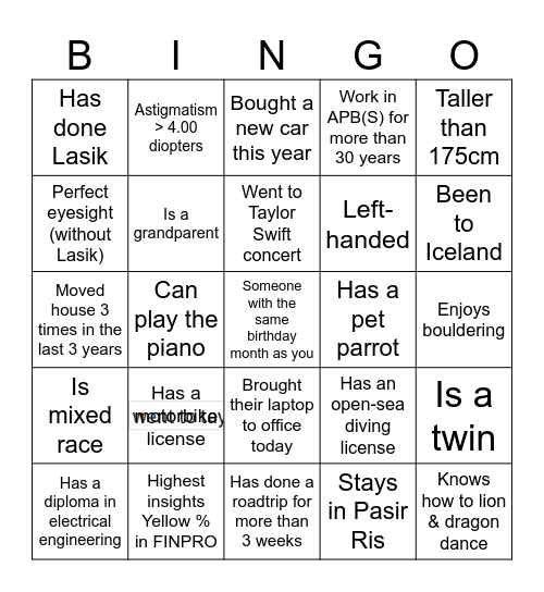 Human Bingo Card