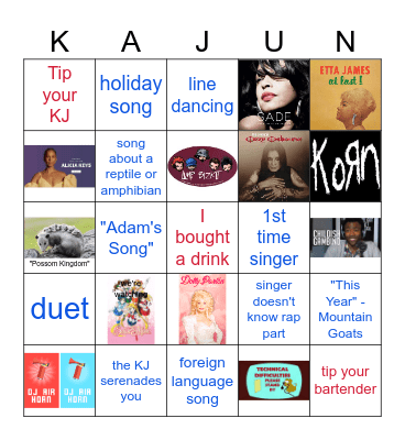 Kajun's Karaoke Bingo Card