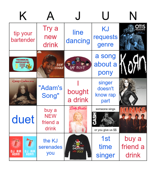 Kajun's Karaoke Bingo Card