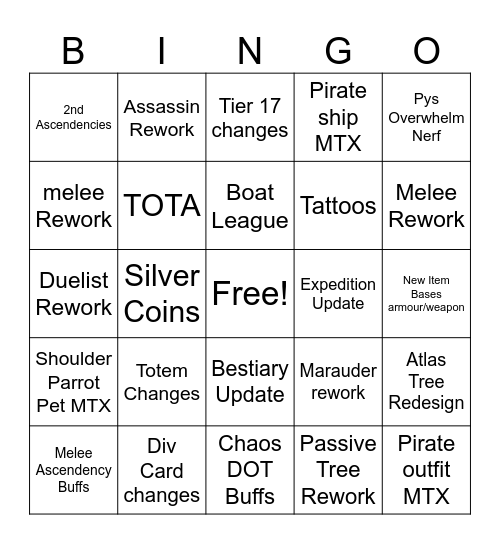 Poe 3.25 Bingo Card