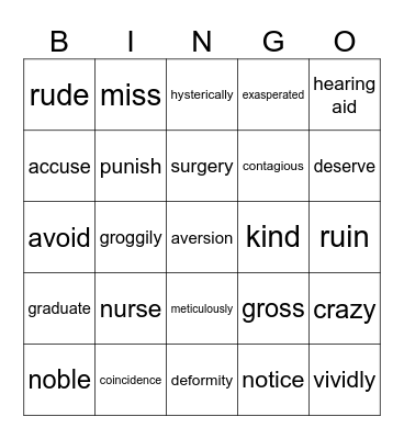 Wonder 2 Bingo Card