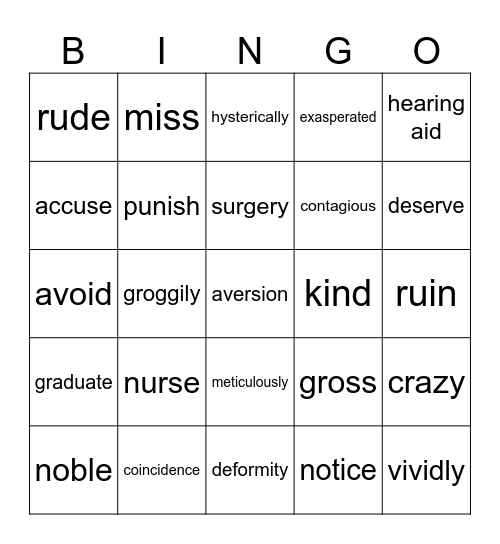 Wonder 2 Bingo Card