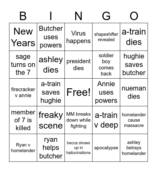 The Boys Bingo Card