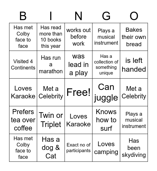 Fun Friday Team! Bingo Card