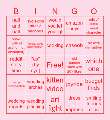 tiktok bingo Card