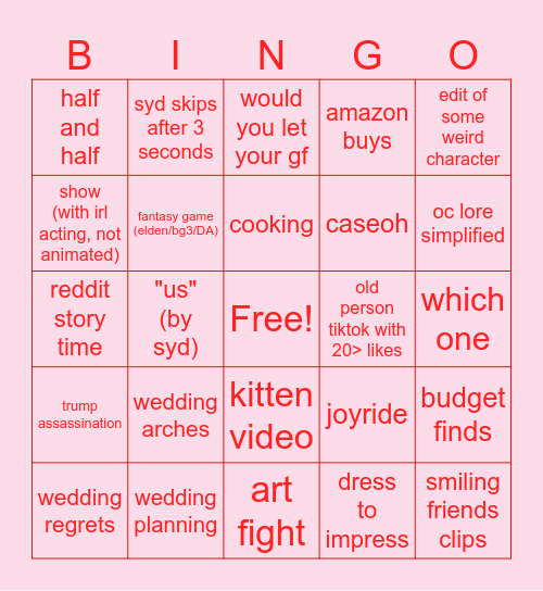 tiktok bingo Card