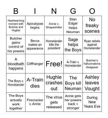 The Boys Season 4 Finale Bingo Card