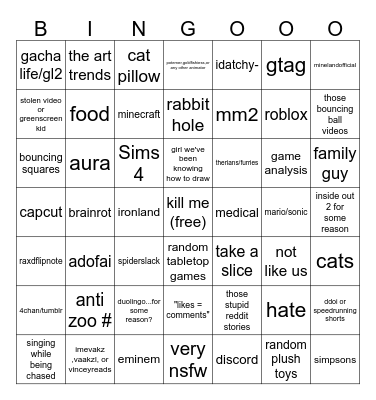 YouTube Short Video Bingo Card