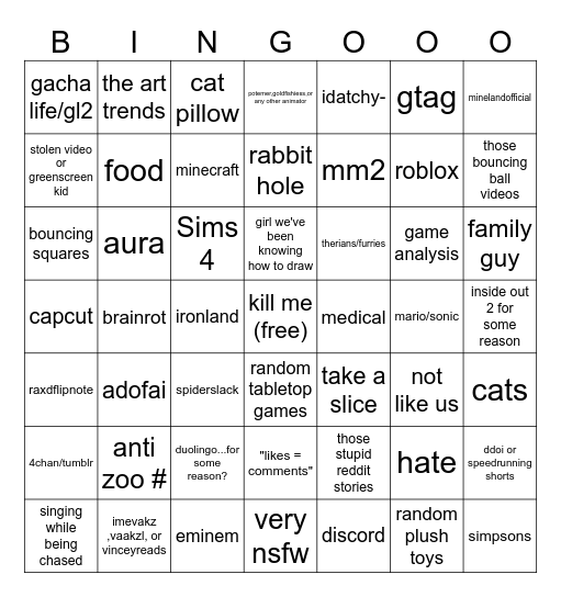 YouTube Short Video Bingo Card