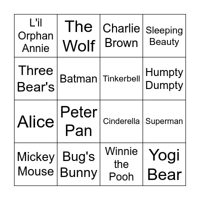 Cartoon Characters Bingo Card