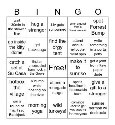 Totally Tame Bingo Game Bingo Card