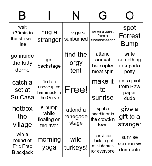 Totally Tame Bingo Game Bingo Card