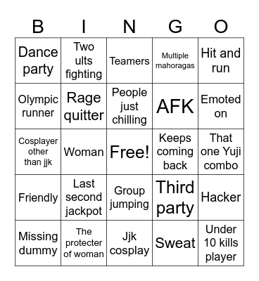 Jujutsu bingo Card