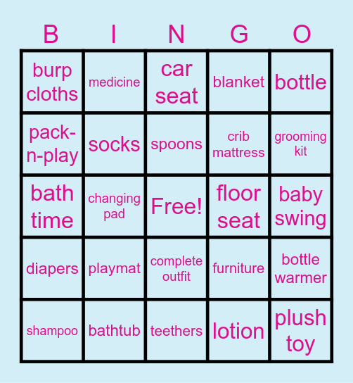 Baby Shower Bingo Card