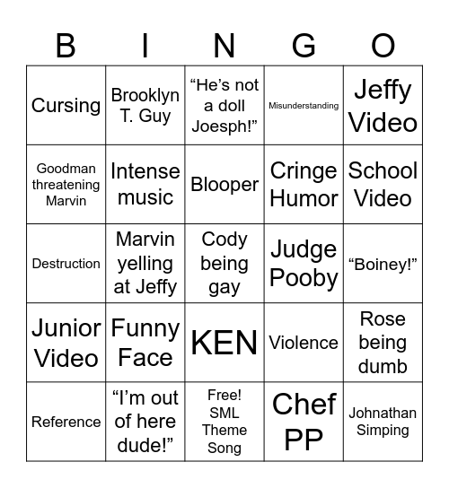 SML Bingo Card