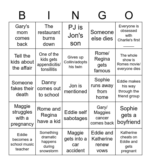 A million little things Bingo Card