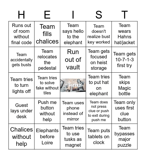 Heist Bingo Card
