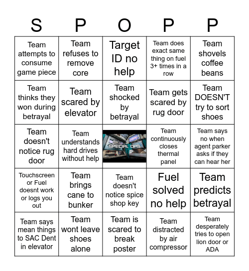 Special Opps Bingo Card