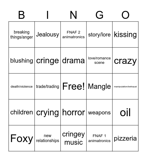 Foxy x Mangle Bingo Card