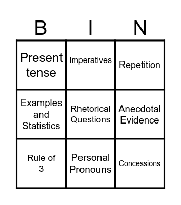 Persuasive Techniques Bingo Card