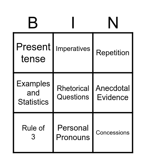 Persuasive Techniques Bingo Card