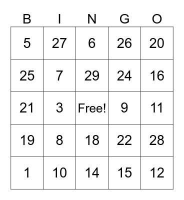 Bingo number Bingo Card