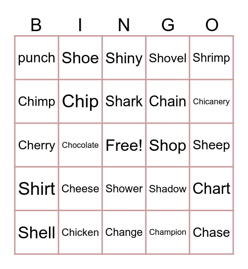 Ch/Sh Bingo Card