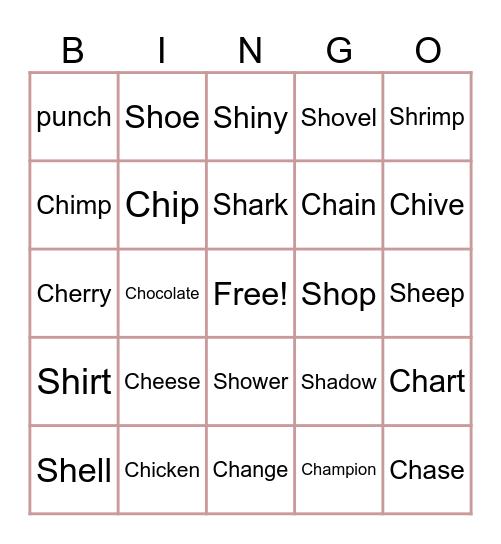 Ch/Sh Bingo Card