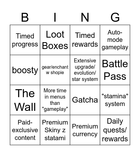 P2W BINGO Card