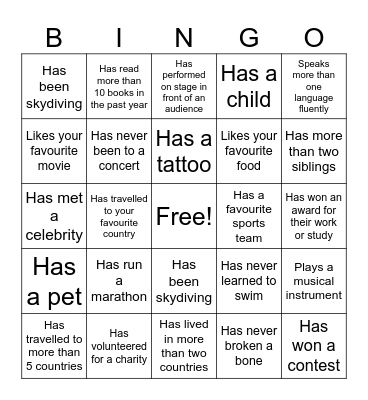 Ice Breaker Bingo Card